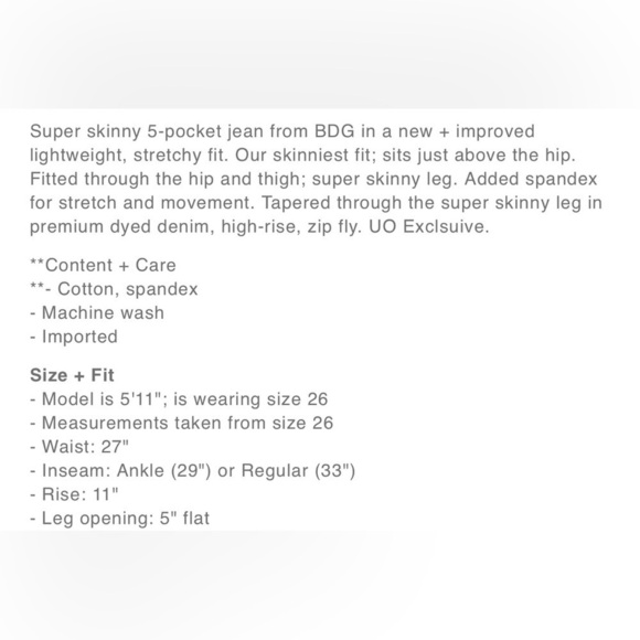 BDG Twig High Rise Crop Light Stretch Skinny Black Jeans Womens 28/6 - Picture 3 of 11